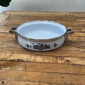 Vtg Fissler Asta Enamelware Pan Skillet Dish 8.5" Diameter Blue Yellow Floral